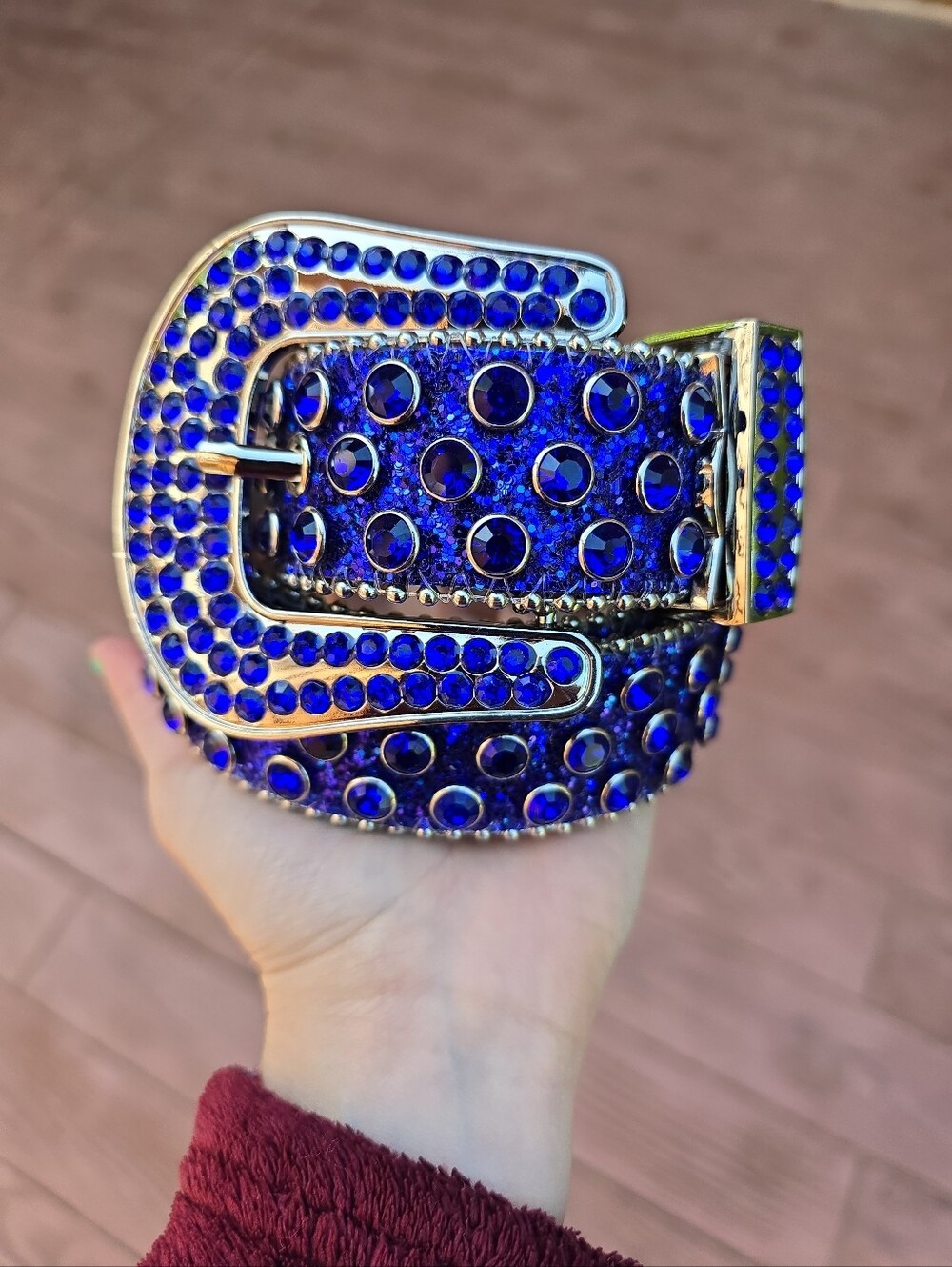 Blue Rhinestone Glitter Belt Western Bling Cowgirl Rodeo Belt Small 42"